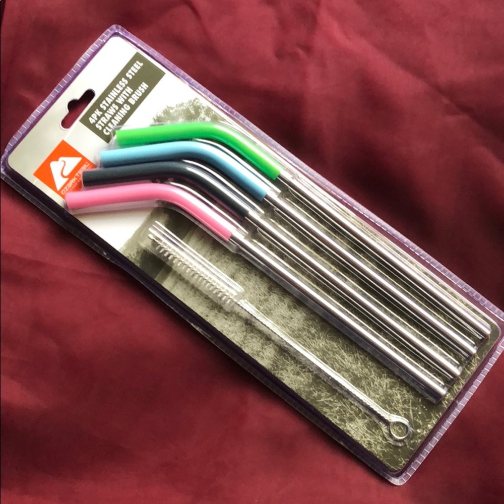 4 pack stainless steel straws with cleaning brush new in sealed package